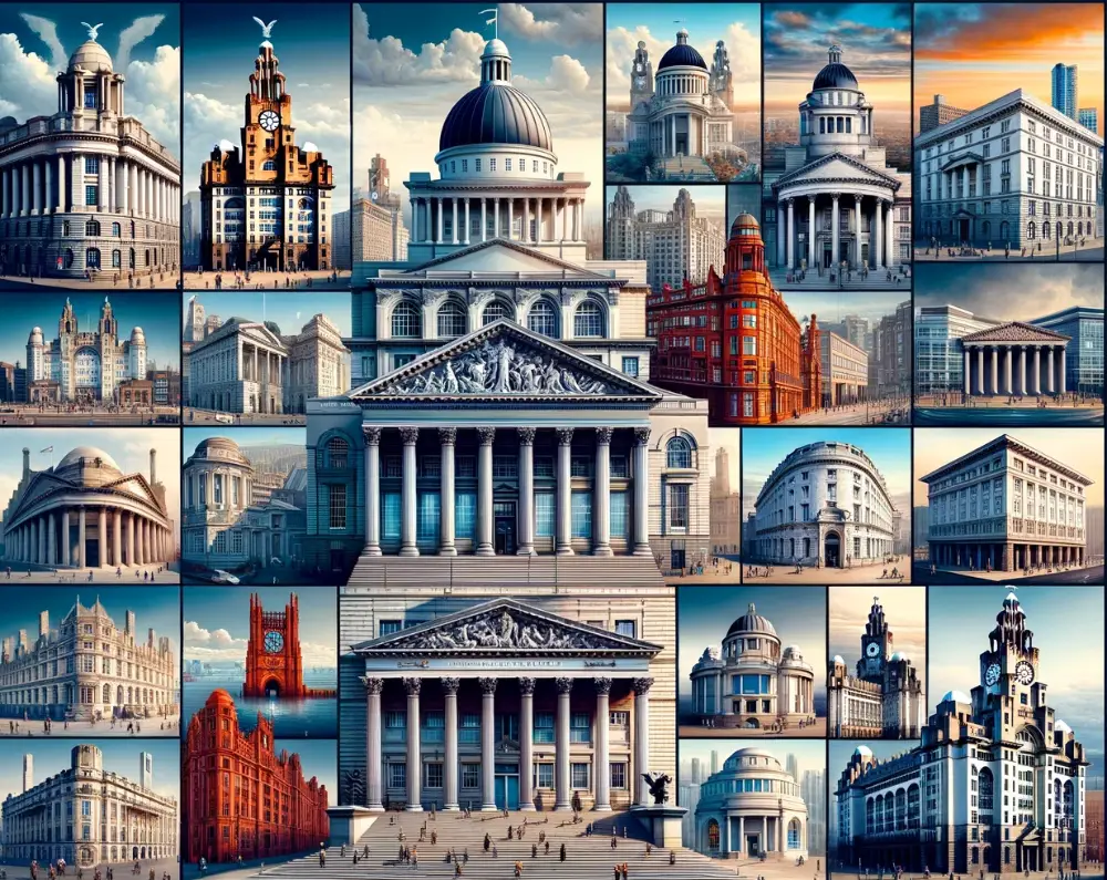 Grade 1 Listed Buildings in Liverpool 1 A collage showcasing the architectural diversity of Grade I listed buildings in Liverpool. The image includes representations of several notable struc