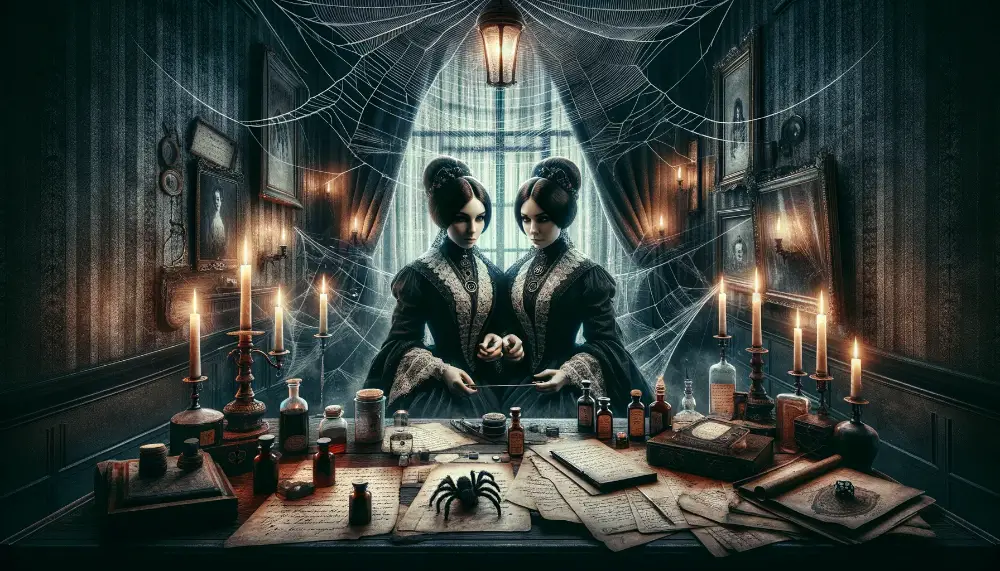 The Black Widows of Liverpool - Skirving Street and The Infamous Poisoning Plot 4 A dark and captivating image depicting The Sisters Web of Deception relating to the infamous Black Widows of Skirving Street in Liverpool. The sce