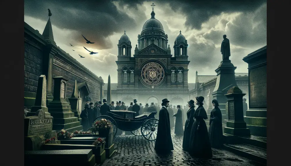 The Black Widows of Liverpool - Skirving Street and The Infamous Poisoning Plot 2 A mysterious and somber image capturing the theme of Unexplained Deaths and Burial Club Pay Out in Liverpool. The scene is set in a Victorian era fu