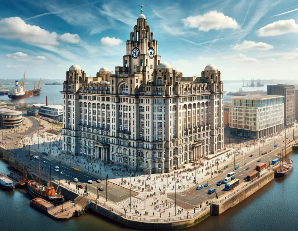 The Cunard Building in Liverpool 1 A panoramic view of the Cunard Building in Liverpool wide format. The image should depict this iconic early 20th century building in its full grandeuR