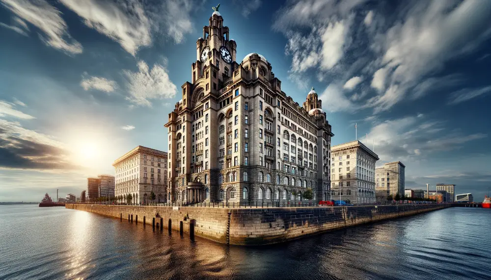 Tower Building Liverpool 1 A wide angle view of the Tower Building in Liverpool England. This historic building is situated at the Pier Head and is an excellent example of Edwa