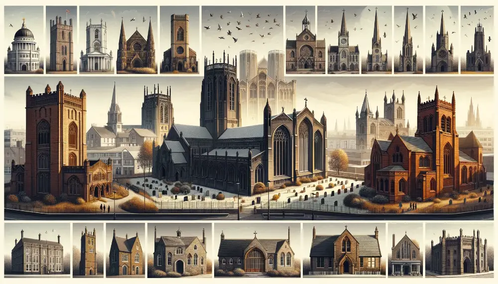 Grade 1 Listed Churches in Liverpool 1 A wide format collage showcasing the architectural diversity of Grade I listed churches and religious buildings in Liverpool. The image includes repre